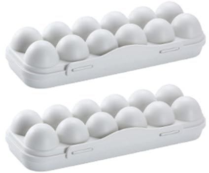 minkissy Plastic Egg Storage Boxes with Strong Lid Cover with 12-grids 2pcs and Stackable Design, Egg Holder Space-saving Fresh-keeping Box for Fridge Use for Home Use