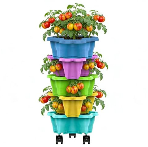Zhliuqo Stackable Strawberry Planter - Green Vertical Garden Tower, Tiered Vertical Garden Pots, Indoor & Outdoor Space Saving Pot For Outdoor Home Balcony Yard Patio Porch Greenhouse Gardening