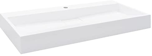 Lavabo in ghisa minerale, 100 cm, bianco | marmo pressofuso, un foro per rubinetto, lavabo a parete o lavabo da appoggio, materiale di montaggio incluso