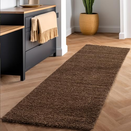 SIMPEX Shaggy Hochflor Teppich, 80x150 cm, Braun, weich, flauschig, modern, einfarbig, Ideal für Flur oder Kinderzimmer, für Wohnzimmer Schlafzimmer Flur