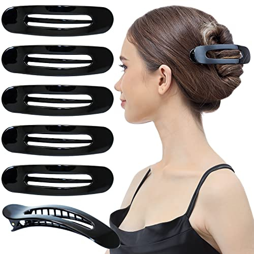 RC ROCHE 6 Stück Flache Entenschnabel Haarspange Damen, Medium Schwarz | Duckbill Hair Clips, Libellenspange, Flache Haarklammer, Kein Knick, Liegt Flach am Kopf, French Twist, Arbeit, Alltag, Reise