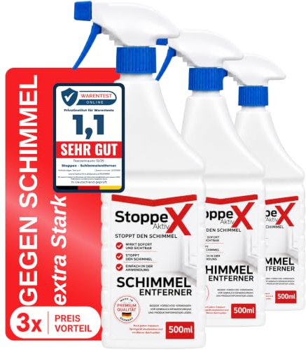 STOPPEX Profi Schimmelentferner (3) für Wand, Bad & Silikonfugen – Extra starkes, chlorhaltiges Anti-Schimmel Spray mit Stoppex Aktiv-Formel | Schimmelspray gegen Schimmel & Stockflecken