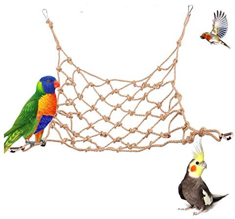 Tfwadmx Natural Bird Rope Net, Large Size - 24''X24'' Parrot Swing Hammock, Bird Climbing Ladder Hanging Cage Perch Chew Toys for Budgies Macaw Conure Finch Cockatoo Budgie African Grey Parakeet