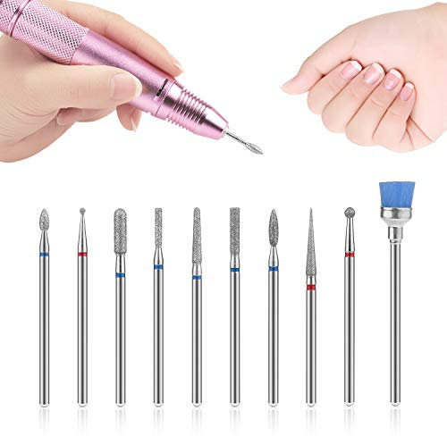 MWOOT 10 Pièces Embouts de Ponceuse à Ongles Lime ongles électrique Bits pour Manucure et Pédicure,Nail Drill Bits Cuticule Cleaner Gel Enlever Grinding Heads Outils à ongles