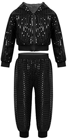 YOOJIA Jungen Mädchen Tanz Outfits Pailletten Sportanzug Hip Hop Street Dance Kleidung Set Glänzend Jazz Tanzkleidung Set Top und Hose