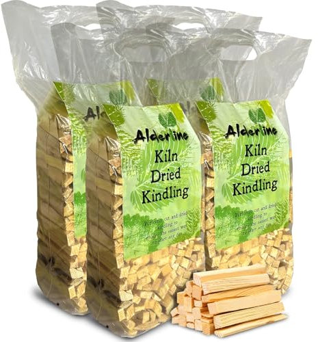 Alderline Premium Kindling Wood 3 KG - Firewood Sticks for Effortless Ignition in Pizza Ovens, Log Burners, and BBQ Charcoal - Perfectly Packaged in Bag for Convenience and Low Smoke Emission (4 Bags)