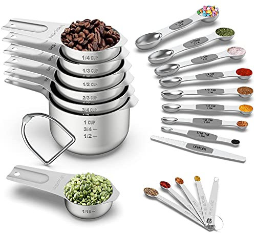 Juego de vasos medidores y cucharas medidoras magnéticas, Wildoned, 7 tazas medidoras, 8 cucharas medidoras magnéticas apilables de doble cara, 1 nivelador y 5 mini cucharas, 21 piezas
