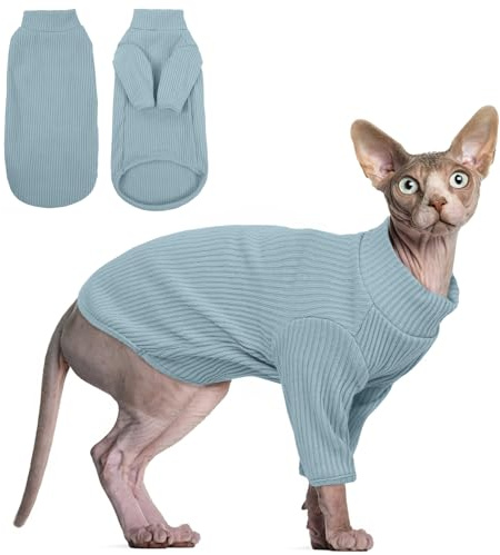 Haarlose Katzen-Weste Rollkragenpullover, atmungsaktiv, entzückende Katzenbekleidung, Pullover Kätzchen-T-Shirts mit Ärmeln, Katzen-Pyjama Jumpsuit für Sphynx, Cornish Rex, Devon Rex, Peterbalg