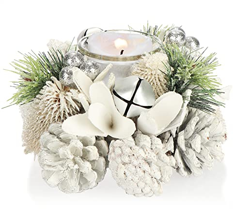 COM-FOUR® Teelichthalter - dekorativer Kerzenständer für Weihnachten und Herbst - Kerzenhalter mit natürlichen Materialien - Handarbeit (Adventsgesteck - 1 Kerze)