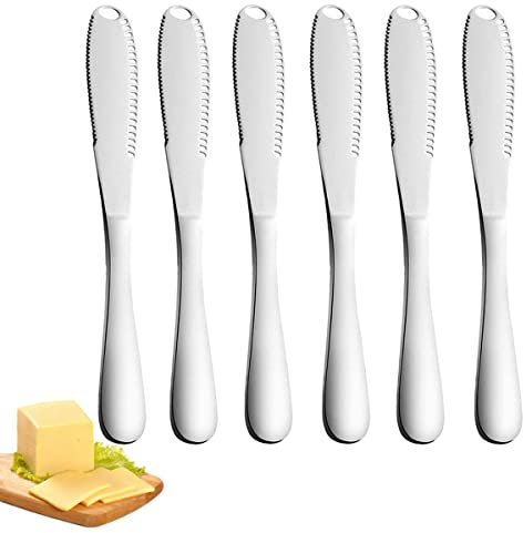 Forreen Buttermesser, 6 Stück Edelstahl Butterstreuer Messer Professionelle 3 in 1 Buttermesser Schneidemaschine Butter Schneider mit Wellenschliff für Gleichmäßige Saucenverteilung Käse 8.66x0.95in