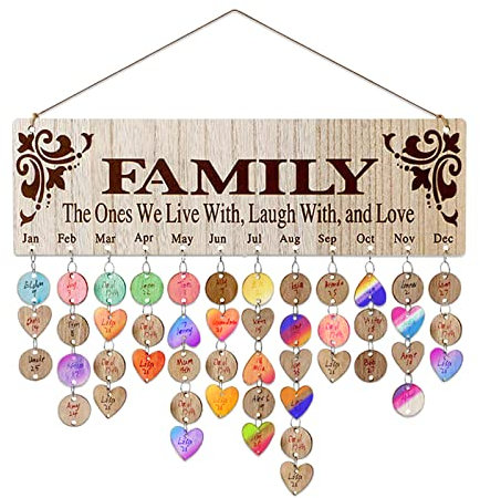 QZDAFFIC Calendrier Familial 100 Pièces Calendriers Anniversaire avec des Étiquettes Heart & Circle, Fait à La Main Bois Murale Plaque Calendrier Perpetuel pour Deco Bureau Chambre