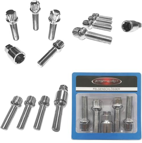 Felgenschloss M14x1,5x45mm Kugelbund R14 kompatibel mit Mercedes-Benz 4x silberne Felgenschlösser Felgensicherungen-Set Felgen-Diebstahlsicherung Radsicherungen Radschlösser Radschrauben Radbolzen