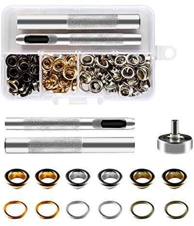 Sinofort 130Pcs Grommet Kit, 6mm Eyelets Punch Kit, 1/4 Inch Metal Eyelets with Grommet Setting Tool for Fabric Canvas Curtains Awnings Leather Clothing Craft