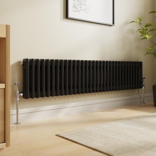 NRG 300 x 1460 mm traditioneller Heizkörper aus Gusseisen, schwarz, 2 Säulen, perfekt für Küche, Wohnzimmer, Badezimmer | Zentralheizungsradius Old Style Säulenheizkörper Wandmontage für Küche Wohnzimmer Badezimmer Schlafzimmer