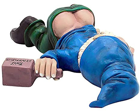 MISETA Miniatur-Gartenzwerge, betrunkener Zwerg für Feengarten, Gartenzwerge Statuen Lustige Figuren Innen- oder Außendekorationen für Rasenornamente (Farbe: Blau)