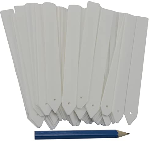 AERZETIX - C63575 - Lot de 50 Étiquettes de marquage pour plantes et fleurs 13 x 115 mm + crayon - semis en pot jardin pépinière légumes cultures potager - en plastique - couleur blanc