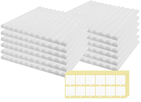 SK Studio 12 Stück Akustikschaumstoff Schallabsorber, Feuerfest Schalldämmung Platten Dämmung Schaumstoff Fliesen für Studio, Podcasts, Aufnahmestudios, Büro, Wanddekoration, 30x30x2,5cm, Weiss