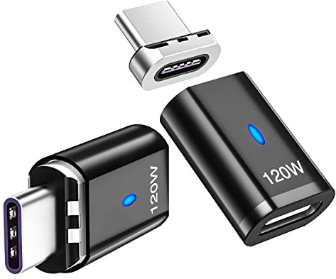 Sisyphy USB C magnetisk adapter (rak 2-pack), USB 2.0 typ C-kontakt med PD 120 W laddning och 480 Mbps dataöverföring, kompatibel med MacBook Pro/Air iPad Pro och fler USB C-enheter