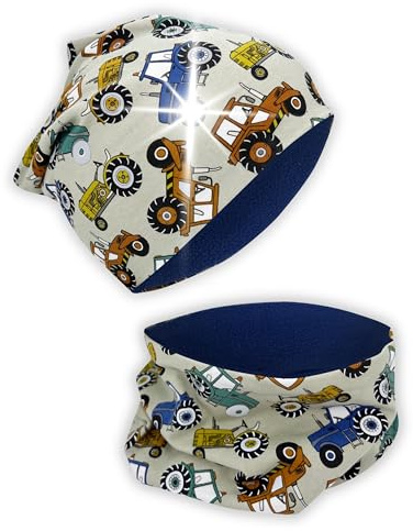 HECKBO 360° Reflektor Kinder Mütze & Loop Schal Set - 95% Baumwolle - weiches & pflegeleichtes Stretch-Material - Beanie Frühling Herbst Winter (48-54 cm)