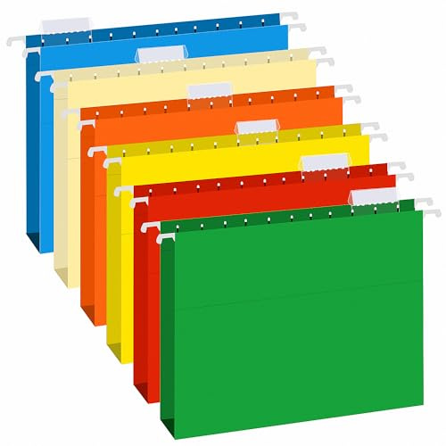 Extra Capacity Hanging File Folders, RAZCC 30 Pack Letter Size Reinforced Hanging Folders with Heavy Duty 1 Inch Expansion for Bulky Files, Filing Cabinet, Adjustable Tabs, Assorted Colors