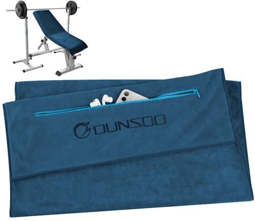 Dunsoo Asciugamano Fitness I 120x50cm I Asciugamano sportivo in microfibra con tasca con cerniera per palestra e allenamento I Asciugamano da palestra (Blu marino)