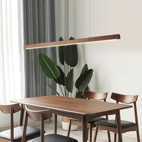 Moderne Hängelampe Holz Esszimmerlampe LED Pendelleuchte esstisch Dimmbar Linear Design hängeleuchte mit Fernbedienung Esstischlampe hängend höhenverstellbar für Esszimmer (Nussbaumholz, L100cm)