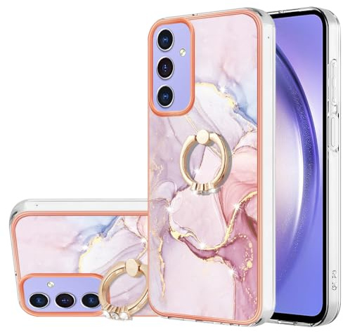 Reevermap Samsung Galaxy A55 5G Case with Ring Holder, Shockproof Silicone Marble Phone Cover Kickstand Soft Metallic TPU Rubber Bumper Case for Samsung Galaxy A55 5G, Rose Gold