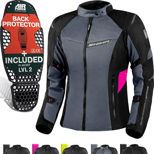 SHIMA RUSH Giacca Moto Donna con Protezioni Estiva | AIRFORCE Paraschiena | Giacchetta da Moto Impermeabile 4 Stagioni Tuta Pantaloni Touring (Rosa, Donna, Giubbotto, Taglia 3XL)