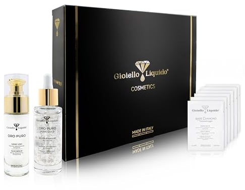 Geschenkbox Silver Glow – 1 Gesichtsserum mit kolloidalem Gold, PVP K30 + 1 Gesichtsöl mit reinem Silber und konzentrierten Ölen – kostenlose Proben – 2 x 30 ml – Gioiello Liquido