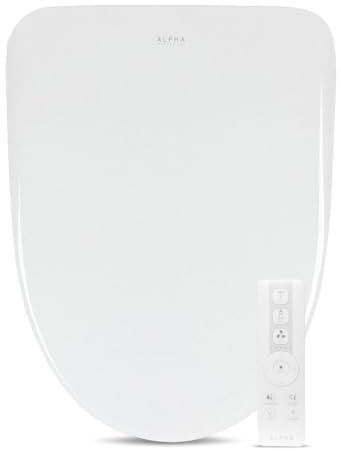 ALPHA BIDET iX Pure Bidet Toilet Seat in Elongated White | Ultra Low Profile | Endless Warm Water | Arced Stainless Steel Nozzle | Blue LED Nightlight | Dryer