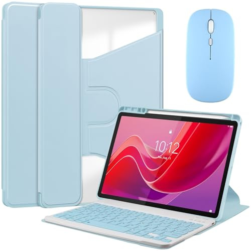 Bueuwe Funda con Teclado para Lenovo Tab M11 (TB-330FU/330XU) 11, Español Ñ, Funda Giratoria Y Teclado Bluetooth Desmontable con Portalápices,Azul