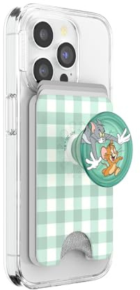 PopSockets Phone Wallet with Expanding Grip and Adapter Ring for MagSafe, Phone Card Holder, Wireless Charging Compatible, Wallet Compatible with MagSafe - Tom & Jerry Chase