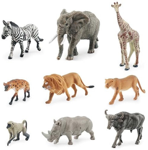 VOSSOT 9 Stück Tiere Figuren - Safari Tierfiguren Set, Mini Waldtier und Bauernhof Tiere, Vinyl Kunststoff Tierfiguren für Kinder
