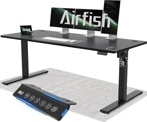 Airfish Höhenverstellbarer Schreibtisch 160x70cm mit USB-Buchse, Schreibtisch Höhenverstellbar Elektrisch mit Memory Funktion, 73-118cm, Schwarz