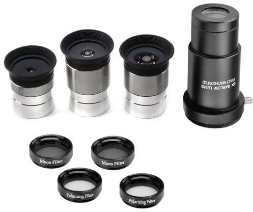 Starboosa Komplettes Teleskop-Okular-Set – mehrfach beschichtete Optik – 1,25 Zoll Okular-Set mit 4 mm, 10 mm, 20 mm Objektiven, 5 x Barlow-Linse, 2 Mondfilter, 2 Polarisationsfilter