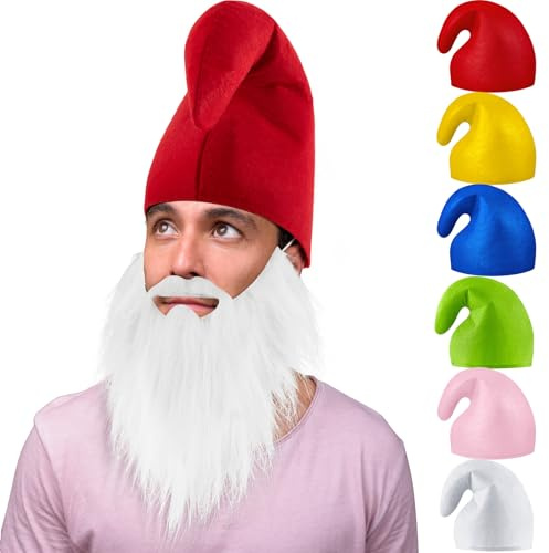 Jadive Zwerg Kostüm Set Zwergenmütze mit Zwergenbart Weißer Bart Karneval Wichtelmütze Weihnachtsmann Zipfelmütze Elfenmütze Lustiges Kostüm Zubehör für Erwachsene Halloween Weihnachtskostüm