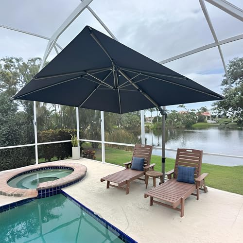 PURPLE LEAF Sombrilla Descentrada 3 x 3 m Cuadrada, Techo Giratorio 360°, Protección UPF 50+, Sombrilla de Jardín Exterior con Poste Colgante de Aluminio Color Champán, Para Piscina, Terraza, Gris