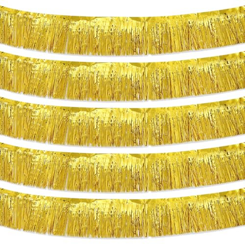 10 Stück 10 Füße Gold Fransen Girlande Metallic Wand Metallic-Folien Hängende Lametta Fringe Banner für Parade Schwimmt, Geburtstag Partydekor Hochzeit Weihnachten Neujahr Dekoration (Gold)