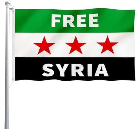 علم الثورة السورية Syrien Flagge Grün, 150x90 cm, Syrische Banner, Free Syria Flags, 100% Polyester mit Messing-Ösen, 120g, Arabische Republik DREI Sterne Flag (A)