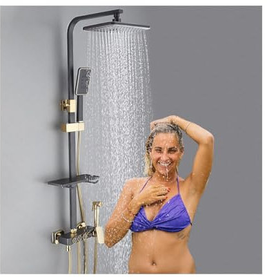WRJAHCG Colonne De Douche Thermostatique avec Affichage De La Température,Mitigeur Baignoire Ensemble De Douche,Réglable en Hauteur Mitigeur Douche