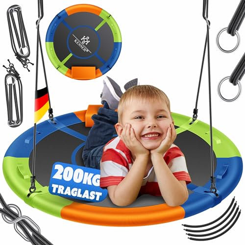 KESSER® Altalena a disco, diametro 60 cm, portata fino a 200 kg, con cuscino e 4 manici regolabili, per interni ed esterni, per bambini e adulti, multicolore