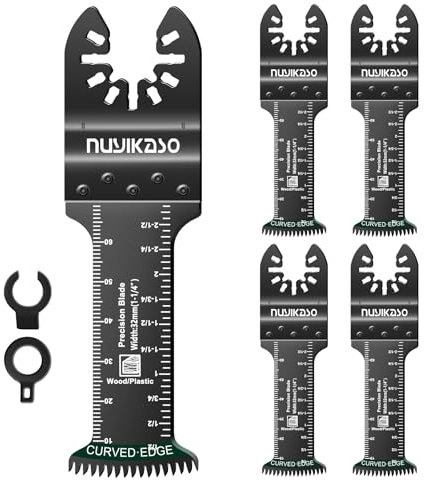 nuyikaso 5Pcs Multi Tool Blade Set for Wood Plastic Include Extra Long Reach Arc Edge Oscillating Saw Blades Multitool Accessories Quick Release Compatible with Bosch Fein Ryobi Makita