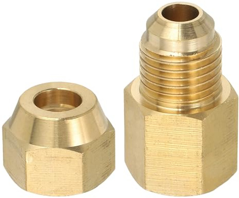 PATIKIL Messing Rohrverbinder, 1/4G Innen x 5/16 Außen Reduzierstück SAE 45 Grad Messing-Rohrverbinder mit Überwurfmutter für Klimaanlage Gasleitung Kühlung HVAC