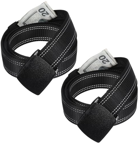 Pengabälte herr, pengabälte dam med hemligt fack, nylon dragkedja sedelgömställe kan resa, lämplig för resor, utomhus, sport, svart, svart, BlackDoubleStripes