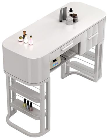 Maniküretisch Nagelschreibtisch – Moderne professionelle Nagelstation mit Schubladen und offenen Regalen für Schönheitssalon, Arbeitsplatz und Einzelhändler