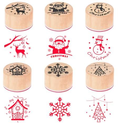 Stempel Weihnachten, Stempelset Weihnachten Holz, Holzstempel mit 6 Christmas Patterns für Adventskalender, Weihnachtskarten, Scrapbooking