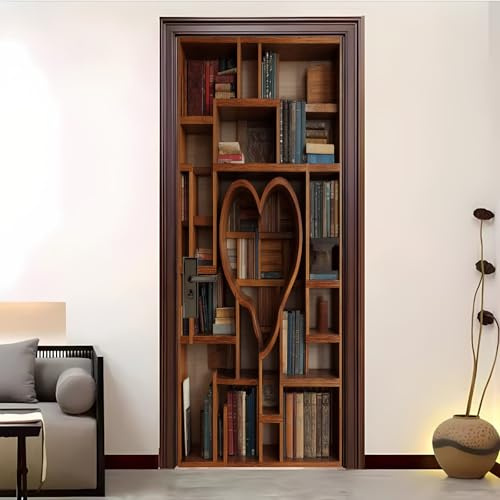 Adesivi Per Porte 3D Stacca e Attacca 80x210 cm Griglia Per Libreria Retrò Adesivo Porta Pvc Impermeabile Rimovibile Multicolore Porte Poster Per La Camera Da Letto e Soggiorno