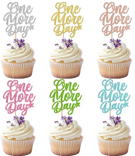 30 Stück One More Day Cupcake Toppers Glitzer Hochzeit Probe Abendessen Tortendeko Bachelorette Kuchen Deko für Hochzeit Countdown Thema Party Kuchen Dekorationen Buntes