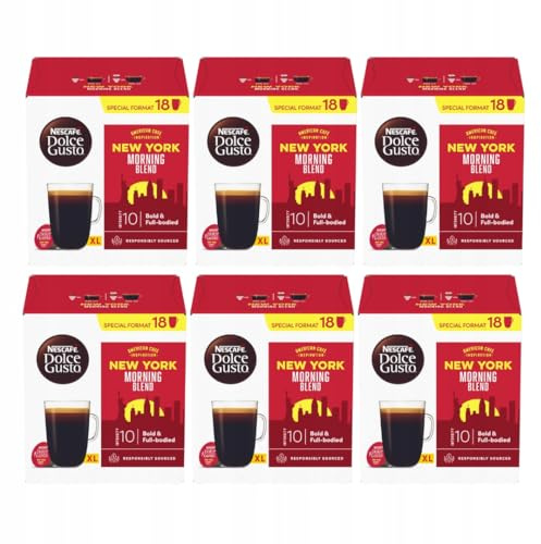 NESCAFÉ DOLCE GUSTO New York Morning Blend Coffee Pods x18 (Pack of 6, Total 108 Pods) Bold & Intense Roast