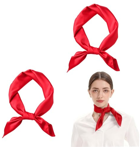2er Set Rote Seidentücher Damen 70x70 cm - Elegante Halstücher & Bandanas als Karneval Kostüm Accessoire, Vielseitige Quadratische Tücher